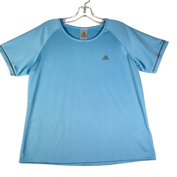 Adidas Womens Athletic T Shirt Size L Blue Short Sleeve Moisture Wicking Workout - Picture 3 of 9